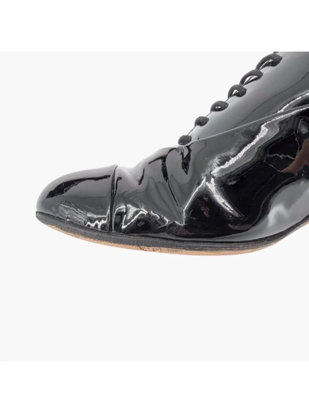 Chanel CC Camellia Flower Patent Oxford Heels Black Leather Size 37 US 6-6.5